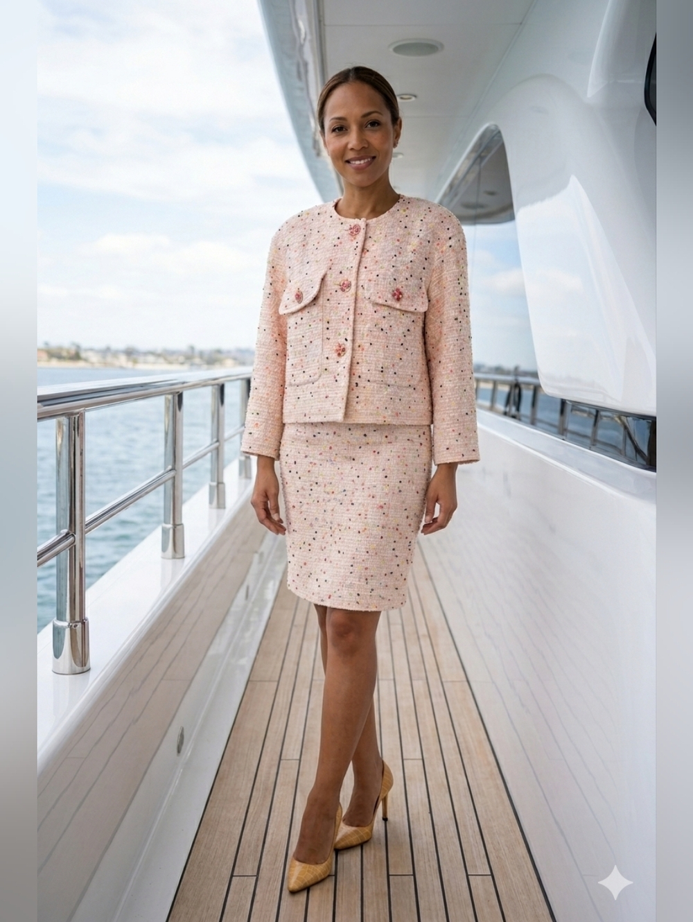 CHANEL Spring 2019 RTW Pink Multi Speckled Tweed Cropped Jacket Size FR 36/US 4 - Picture 4 of 11